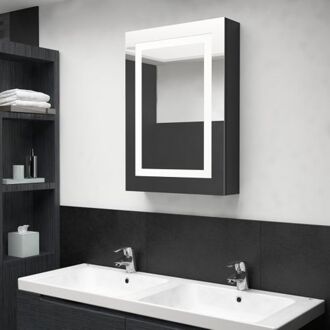 Badkamerkast Met Spiegel Led 50x13x70 Cm Glanzend Zwart