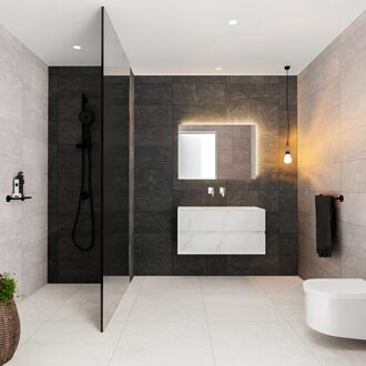 Badkamermeubel BWS Valencia Carrara Mat 100 cm Solid Surface Wastafel (0 kraangaten, 2 lades)