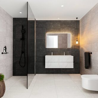 Badkamermeubel BWS Valencia Carrara Mat 120 cm Solid Surface Wastafel Links (0 kraangaten, 4 lades)