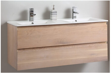 Badkamermeubel Casajoy Boston 120x46x55cm Eiken Met Keramieken Wastafel Wit