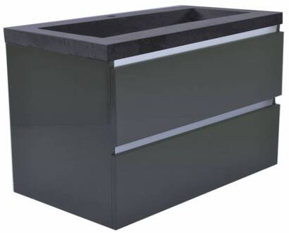 Badkamermeubel Luna 80X47 Hardstenen Wastafel Hoogglans Grijs Aqua Splash