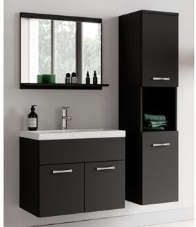 Badkamermeubel Montreal 02 60 cm - Mat zwart - Met spiegel