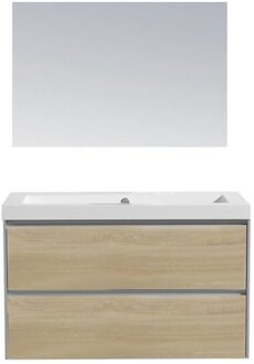 Badkamermeubel Sanilux PL 80 Greeploos Incl Spiegel En Wastafel Light Wood Multiplex 80x47x50 cm