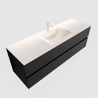 Badkamermeubel Solid Surface BWS Oslo 150x45 cm Mat Zwart Urban Midden (0 kraangaten)