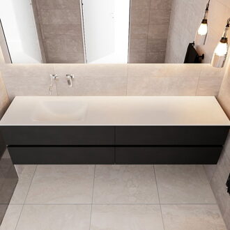 Badkamermeubel Solid Surface BWS Oslo 200x45 cm Mat Zwart Urban Links (0 kraangaten, 4 lades)