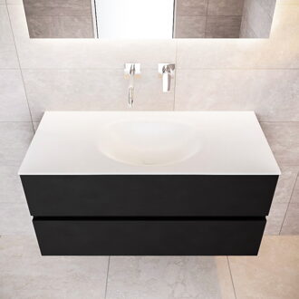 Badkamermeubel Solid Surface BWS Stockholm 100x45 cm Mat Zwart Urban Midden (0 kraangaten)