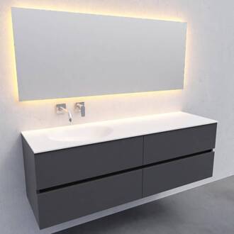 Badkamermeubel Solid Surface BWS Stockholm 150x46 cm Links Mat Antraciet 4 Laden (zonder kraangaten)