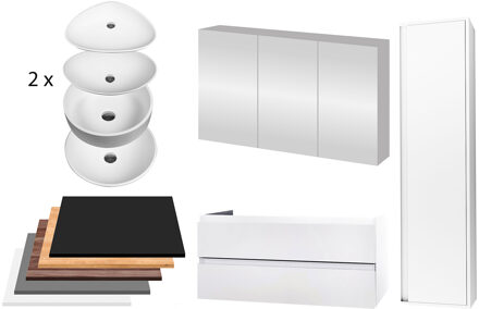 Badkamermeubelset BWS Sally 120 cm Twee Soft-Close Lades Met Waskom Hoogglans Wit