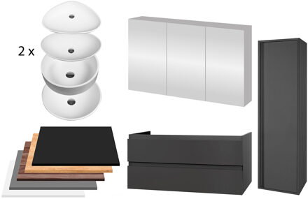 Badkamermeubelset BWS Sally 120 cm Twee Soft-Close Lades Met Waskom Mat Grijs