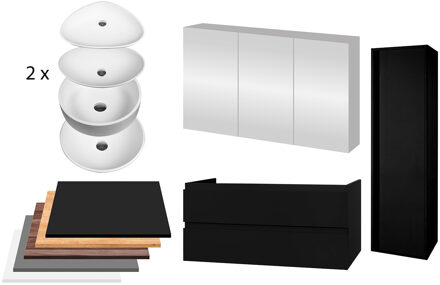 Badkamermeubelset BWS Sally 120 cm Twee Soft-Close Lades Met Waskom Mat Zwart