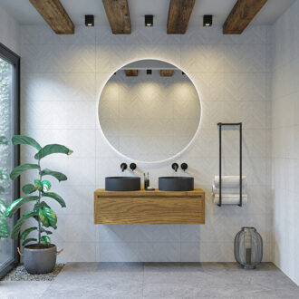 Badkamermeubelset Gliss Ares 120 cm Met Waskom Met 1 Lade Castle Brown Bruin