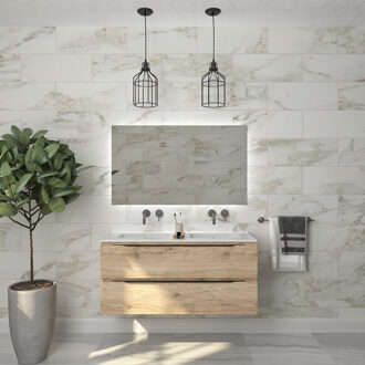 Badkamermeubelset Gliss Design Hera Mat Zwart 120cm 2 Laden Moeras Eiken (Keuze Wastafel)