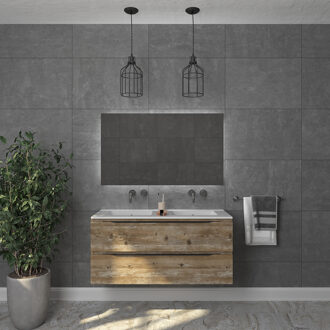 Badkamermeubelset Gliss Design Hera Mat Zwart 120cm 2 Laden Zwart Grenen (Keuze Wastafel) Eiken