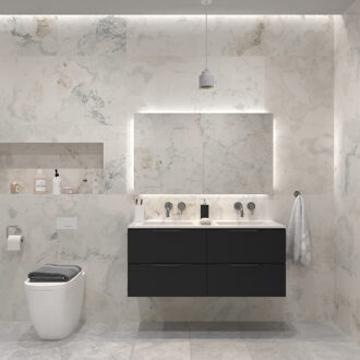 Badkamermeubelset Gliss Design Hera Mat Zwart 120cm 2 Laden Zwart Schoolkrijt (Keuze Wastafel)