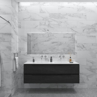 Badkamermeubelset Gliss Design Hera Mat Zwart 140cm 4 Laden Zwart Eiken (Keuze Wastafel)