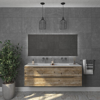 Badkamermeubelset Gliss Design Hera Mat Zwart 160cm 4 Laden Zwart Grenen (Keuze Wastafel) Eiken