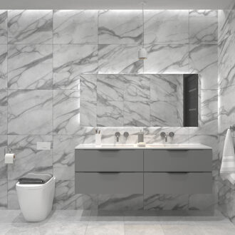 Badkamermeubelset Gliss Design Hera Mat Zwart 180cm 4 Laden Beton Grijs Mat (Keuze Wastafel)