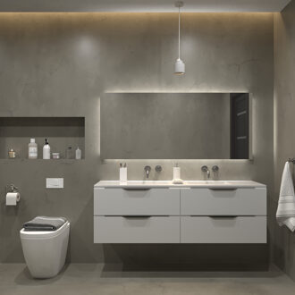 Badkamermeubelset Gliss Design Hera Mat Zwart 200cm 4 Laden Mat Wit (Keuze Wastafel)