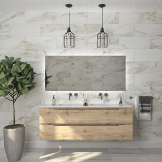 Badkamermeubelset Gliss Design Hera Mat Zwart 200cm 4 Laden Moeras Eiken (Keuze Wastafel)