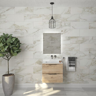 Badkamermeubelset Gliss Design Hera Mat Zwart 60cm 2 Laden Moeras Eiken (Keuze Wastafel)