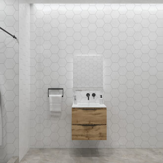 Badkamermeubelset Gliss Design Hera Mat Zwart 70cm 2 Laden Rustiek Eiken (Keuze Wastafel)