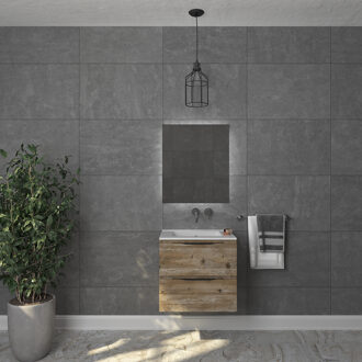 Badkamermeubelset Gliss Design Hera Mat Zwart 70cm 2 Laden Zwart Grenen (Keuze Wastafel) Eiken