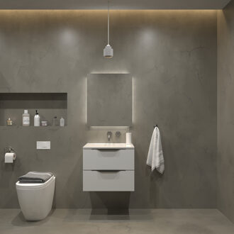 Badkamermeubelset Gliss Design Hera Mat Zwart 80cm 2 Laden Hoogglans Wit (Keuze Wastafel)