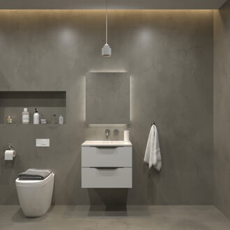 Badkamermeubelset Gliss Design Hera Mat Zwart 80cm 2 Laden Mat Wit (Keuze Wastafel)