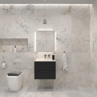 Badkamermeubelset Gliss Design Hera Mat Zwart 80cm 2 Laden Zwart Schoolkrijt (Keuze Wastafel)