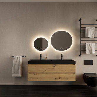 Badkamermeubelset Gliss Design Milan Met Lako Mat Zwarte Wastafel 120 cm Artisan Oak Eiken