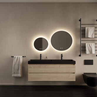 Badkamermeubelset Gliss Design Milan Met Lako Mat Zwarte Wastafel 120 cm Kastanje Eiken