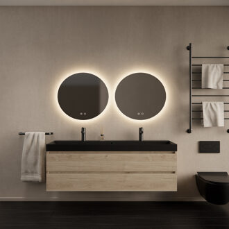 Badkamermeubelset Gliss Design Milan Met Lako Mat Zwarte Wastafel 140 cm Kastanje Eiken