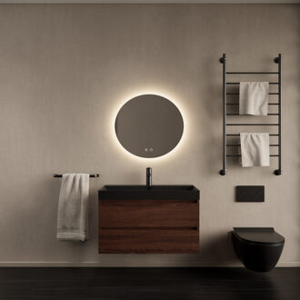Badkamermeubelset Gliss Design Milan Met Lako Mat Zwarte Wastafel 60 cm Choco Eiken