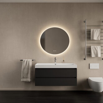 Badkamermeubelset Gliss Design Milan Met Lako Wastafel 100 cm Mat Zwart (Keuze Wastafel)