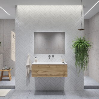 Badkamermeubelset Gliss Eros 100 cm Met Wastafel Rustiek Eiken