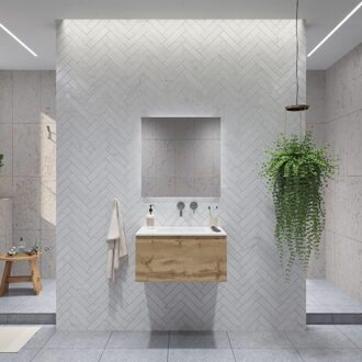 Badkamermeubelset Gliss Eros 60 cm Met Wastafel Rustiek Eiken