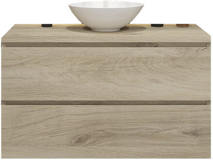 Badkamermeubelset Gliss Zeus 100 cm Licht Grijs Eiken Met Waskom