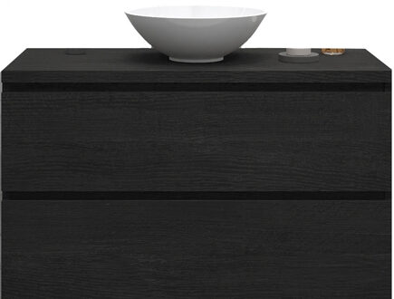 Badkamermeubelset Gliss Zeus 100 cm Zwart Eiken Met Waskom