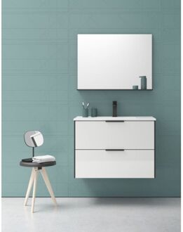 Badkamermeubelset Indus - Wastafelonderkast + Wastafel + Spiegel - Hoogglans Wit - 80cm