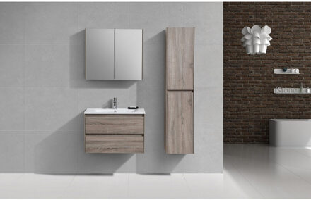 Badkamermeubelset Sanimar Murcia 75 cm Inclusief Spiegelkast Rustiek Licht Eiken Grijs