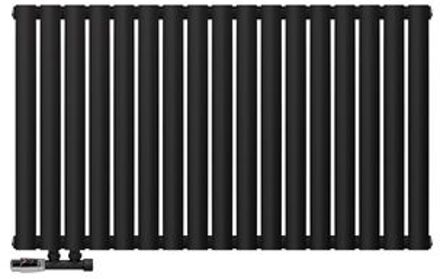 Badkamerradiator dubbellaags horizontaal 600x1020 mm zwart incl. aansluitset met thermostaat hoekvorm LuxeBath