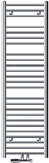 Badkamerradiator Sahara 400x1500 mm chroom gebogen met middenaansluiting en set voor wandaansluiting Zilverkleurig