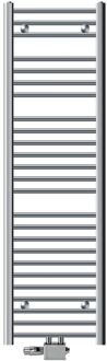 Badkamerradiator Sahara 400x1500 mm chroom gebogen met middenaansluiting en universele aansluitset Zilverkleurig