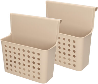 Badkamerrekje - 2x stuks - taupe - douche opbergmandje - 26x24 cm