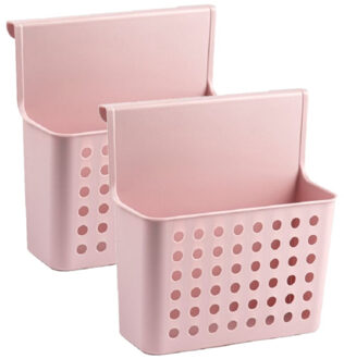 Badkamerrekje - Set van 2x stuks - roze - douche opbergmandje - 26x24 cm