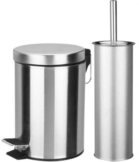 Badkamerset 2-delig - pedaalemmer 3 liter - toiletborstel - RVS