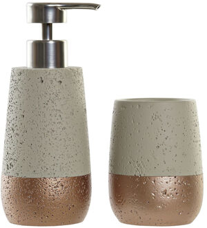 Badkamerset met zeeppompje en tandenborstel beker brons/creme polystone 19 cm - Badkameraccessoireset Multikleur