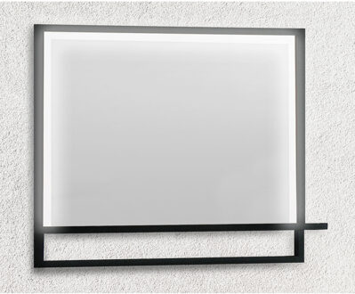 Badkamerspiegel Casajoy 80x70 cm met Planchet, Ledverlichting en Anticondens Zwart Casajoy