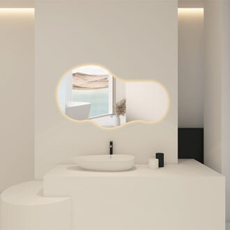 Badkamerspiegel met LED Verlichting en Verwarming 100cm - Afimera Nebula - Randloos - Wandspiegel Organische Vorm - Touch Bediening - Dimbaar - Aanpasbare Lichtkleur Helder/Koud wit;Warm wit;Natuurlijk wit