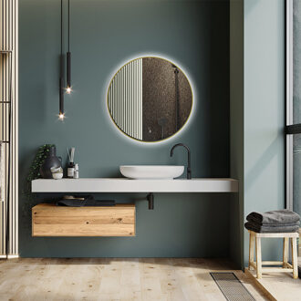 Badkamerspiegel met LED Verlichting en Verwarming 60cm - Afimera Luna - Goud - Wandspiegel Rond - Touch Bediening - Dimbaar - Aanpasbare Lichtkleur Helder/Koud wit;Warm wit;Natuurlijk wit